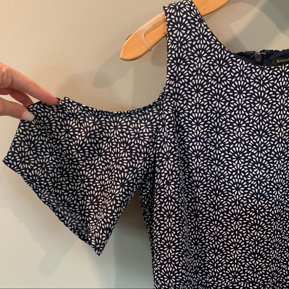 Banana Republic Cold Shoulder Navy White Fit & Flare Dress - Picture 7 of 7